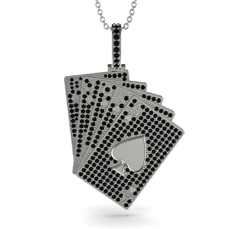 Simple Silver Necklaces-Royal Flush Poker Black Diamond Necklace - Jose No. 9