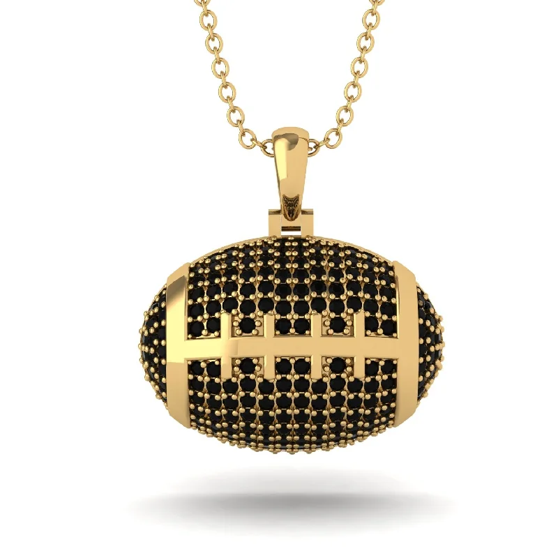 Custom Gold Necklaces-American Football Black Diamond Necklace - Jeremy No. 7