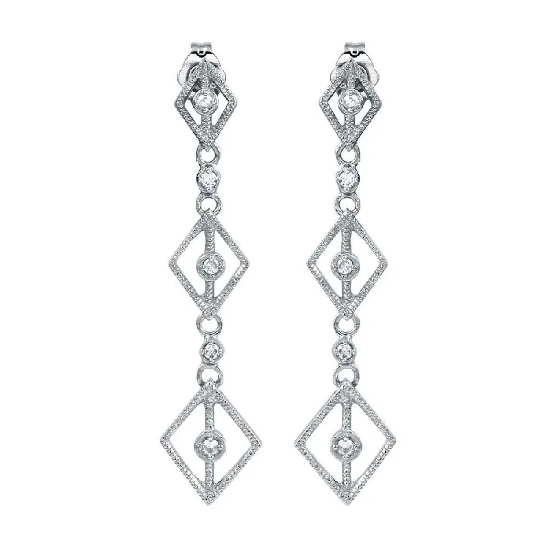 Pretty Pearl Earrings-Rhodium Plated 925 Sterling Silver Dangling Linked Rhombus Earrings with CZ - ACE00009