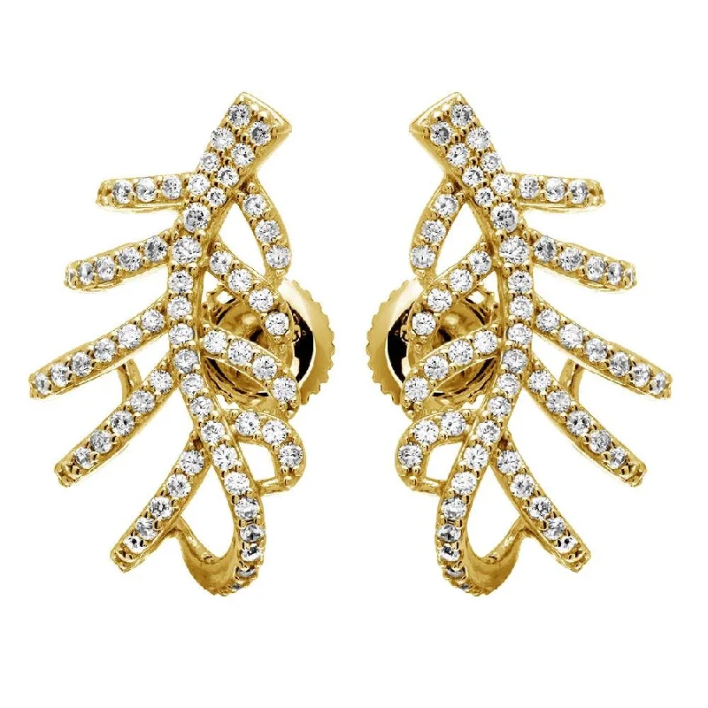 Crystal Drop Earrings-Gold Plated 925 Sterling Silver Leaf Hugging CZ Earrings - GME00060GP