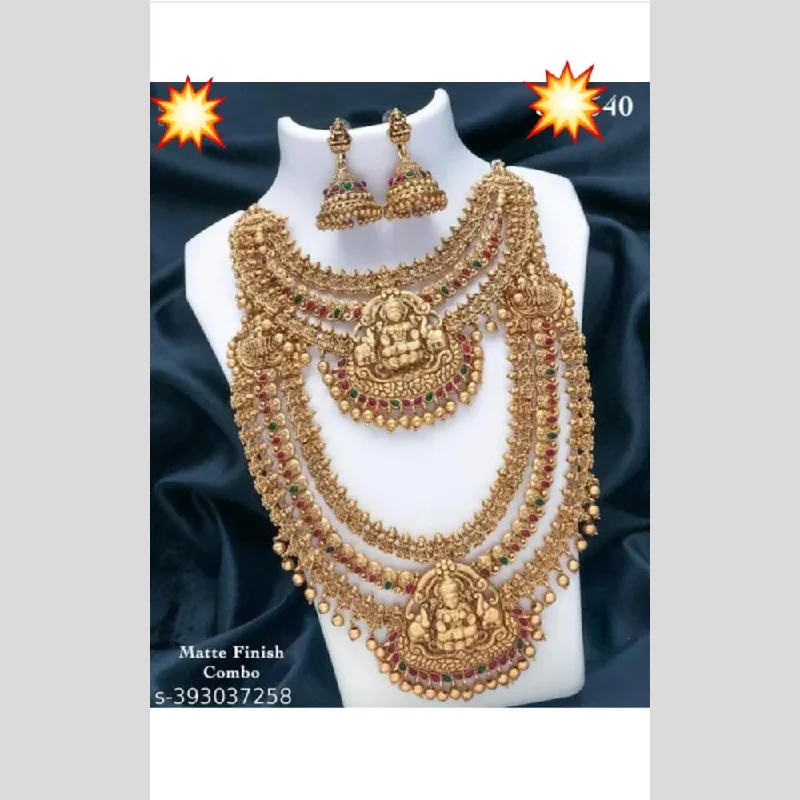 Delicate Gold Necklaces-Manisha Jewellery Gold Plated Pota Stone Temple Double Necklace Set