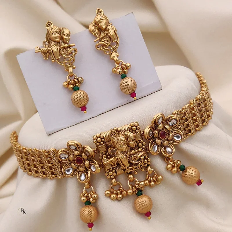 Bridal Necklaces-Akruti Collection Gold Plated Kundan Stone Temple Choker Necklace Set