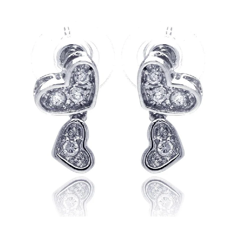 Fashionable Ear Cuffs-Silver 925 Rhodium Plated Heart CZ Inlay Dangling Stud Earrings - BGE00115