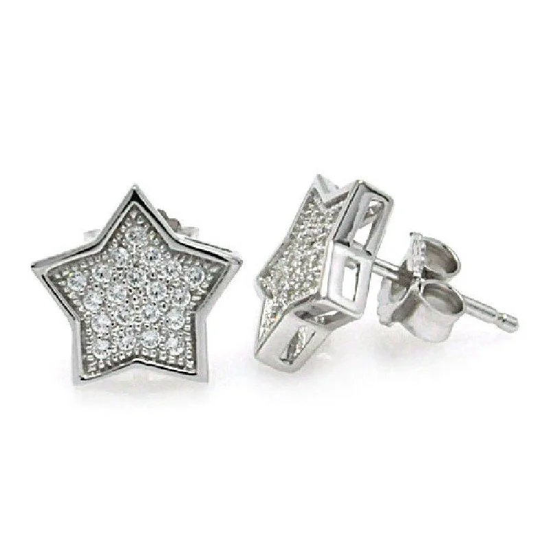 Artistic Stud Earrings-Silver 925 Rhodium Plated Micro Pave Clear Star CZ Stud Earrings - ACE00037