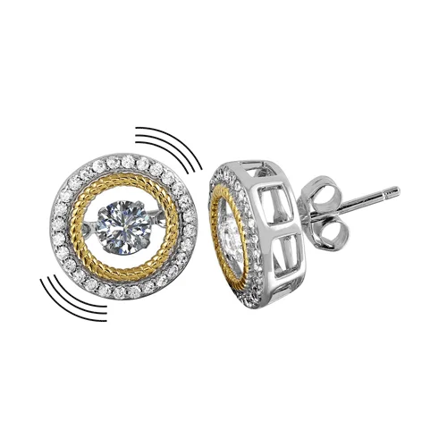 Simple Diamond Earrings-Rhodium Plated 925 Sterling Silver Open Circle Earrings with CZ - STE01135