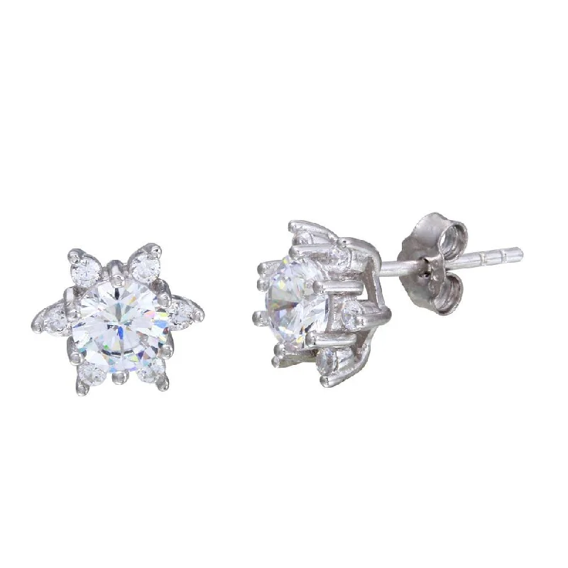 Long Earrings for Women-Rhodium Plated 925 Sterling Silver CZ Snow Flakes Stud Earrings - STE01105