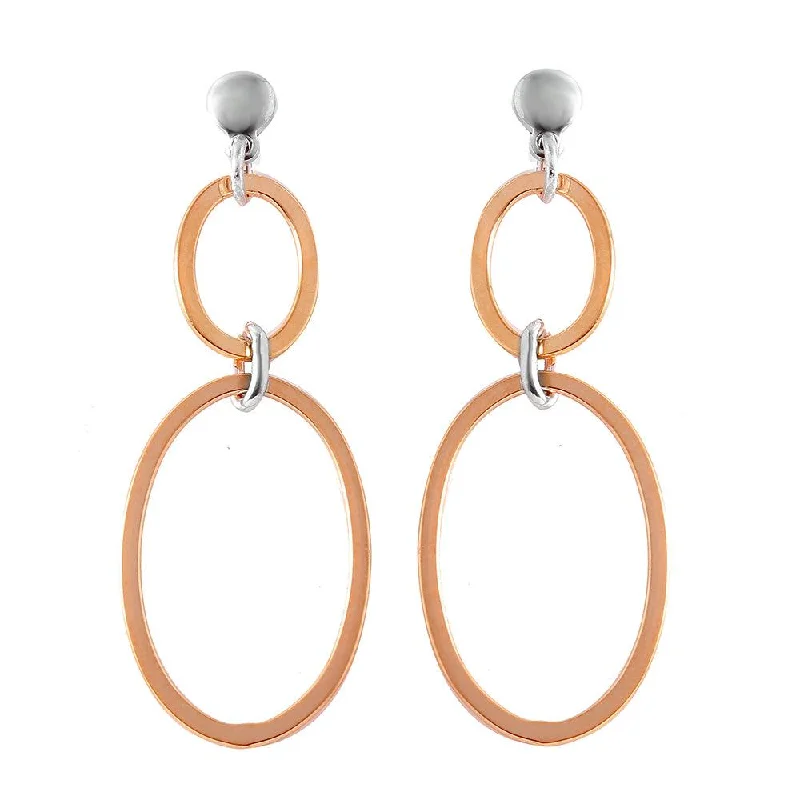 Personalized Drop Earrings-Silver 925 Rose Gold Plated Double Oval Earrings - ITE00070RGP