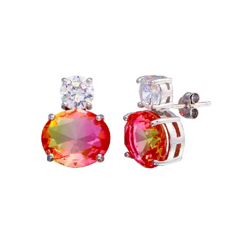 Bold Drop Earrings-Rhodium Plated 925 Sterling Silver Drop Clear and Peach CZ  Stud Earrings - STE01205