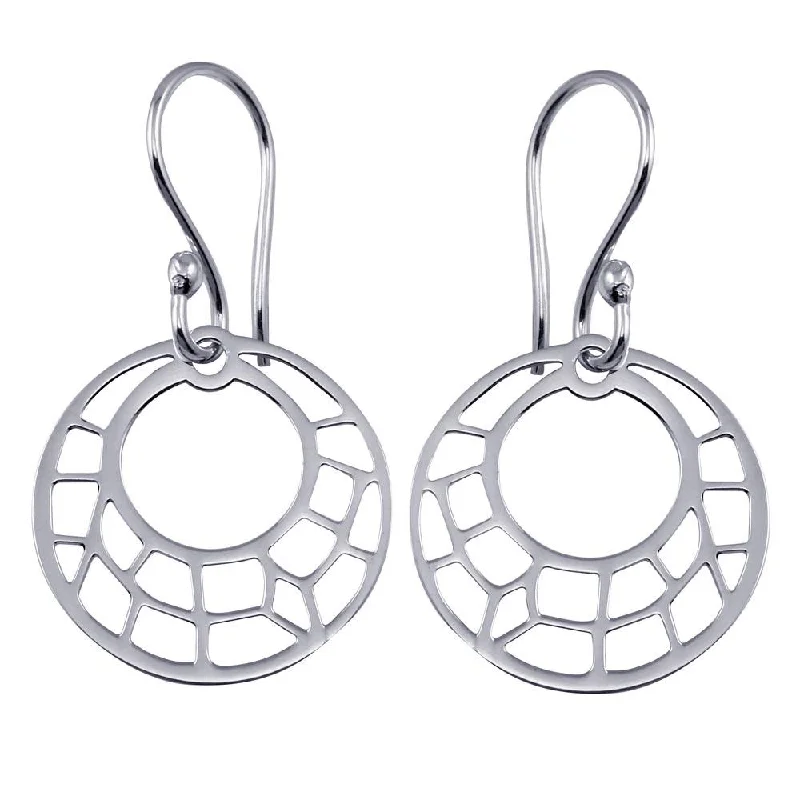 Rose Gold Earrings-925 Sterling Silver Dangling Flat Round Design Earrings - TRE00002