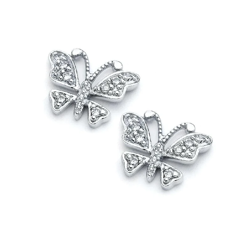 Minimalist Earrings-Silver 925 Rhodium Plated Open Butterfly CZ Stud Earrings - BGE00354