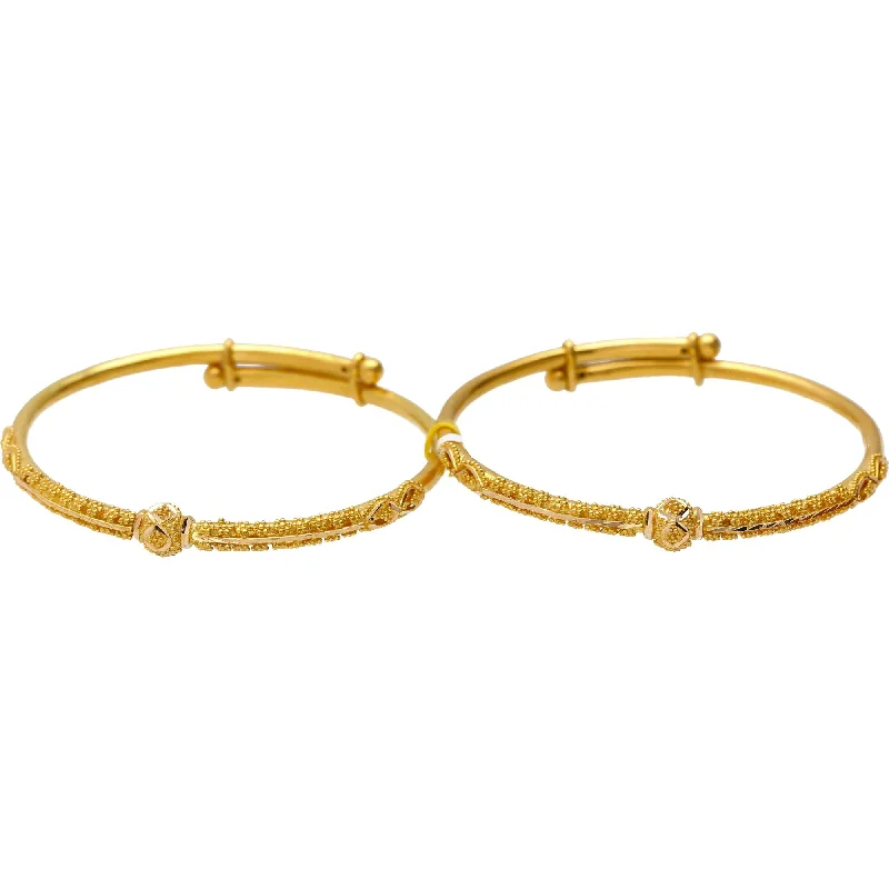 Personalized Gold Wedding Bangles-22K Gold Beaded Filigree Baby Bangle w/ Engaved Details