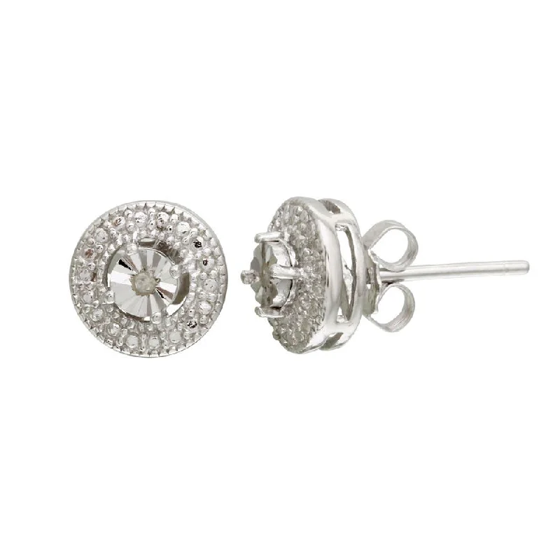 Sparkly Gold Earrings-Rhodium Plated 925 Sterling Silver Round Stud Earrings - STE01108