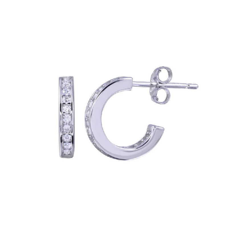 Statement Gemstone Earrings-Rhodium Plated 925 Sterling Silver Semi-Hoop CZ Earring - STE01313