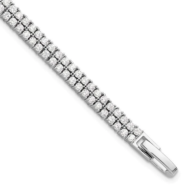 Stylish Gemstone Bracelets-Sterling Silver Rhodium-plated Double Row CZ 7.25 inch Tennis Bracelet