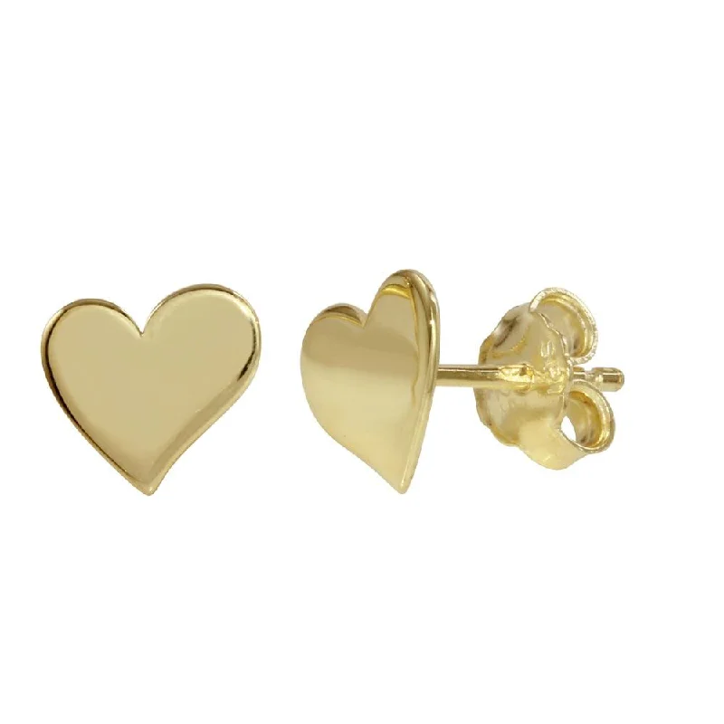 Designer Earrings-Gold Plated 925 Sterling Silver Flat Heart Stud Earrings - SOE00013