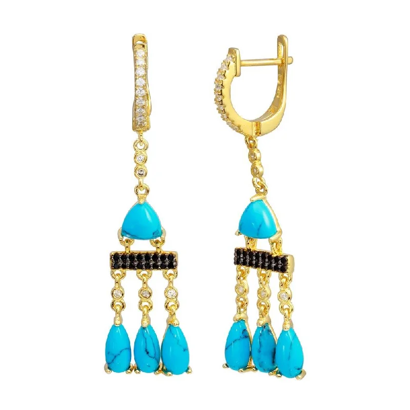 Trendy Wedding Earrings-Gold Plated 925 Sterling Silver Danging CZ and Turquoise Earring - BGE00645