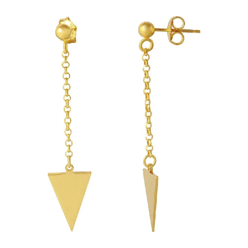 Dainty Silver Earrings-Silver 925 Gold Plated Hanging Triangle Earrings - ARE00006GP