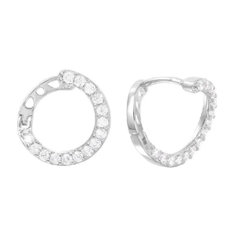 Unique Gemstone Earrings-Silver 925 Rhodium Plated CZ Twisted Hoop Earrings - GME00019