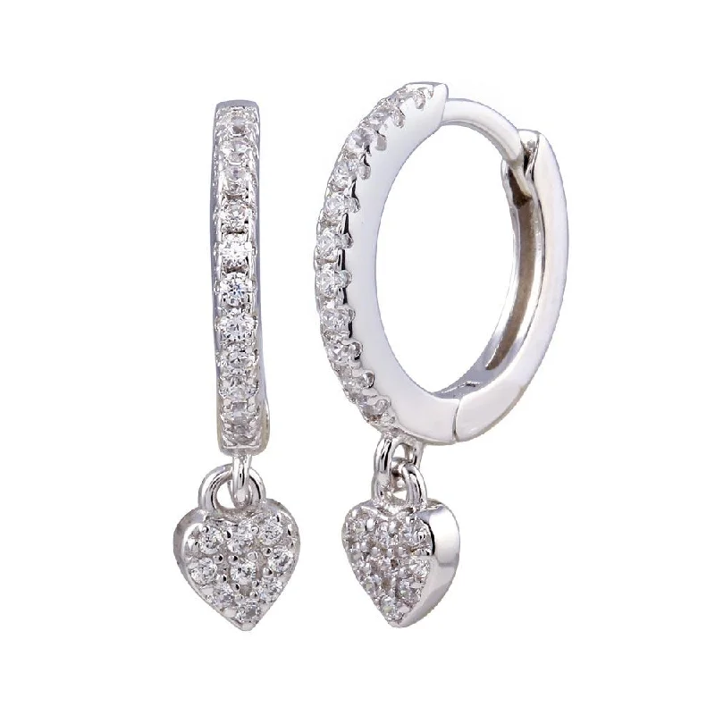 Personalized Drop Earrings-Rhodium Plated 925 Sterling Silver Dangling CZ Heart huggie hoop Earring - STE01244