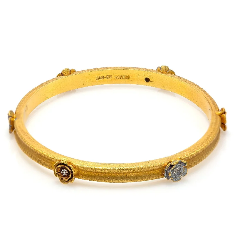 Trendy Silver Bangles-22K Multi Tone Gold Bangles for Kids Set of 2 W/ Faceted Flower Accents