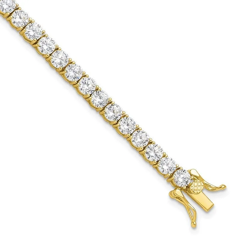 Elegant Charm Bracelets-Sterling Silver Gold-tone 4mm CZ 7.5in Tennis Bracelet