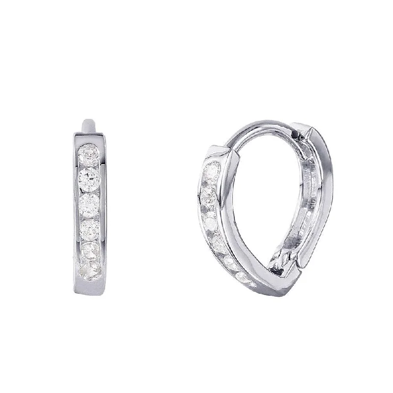 Chic Hoop Earrings-Silver 925 Rhodium Plated Hinged CZ huggie hoop Earrings - GME00024