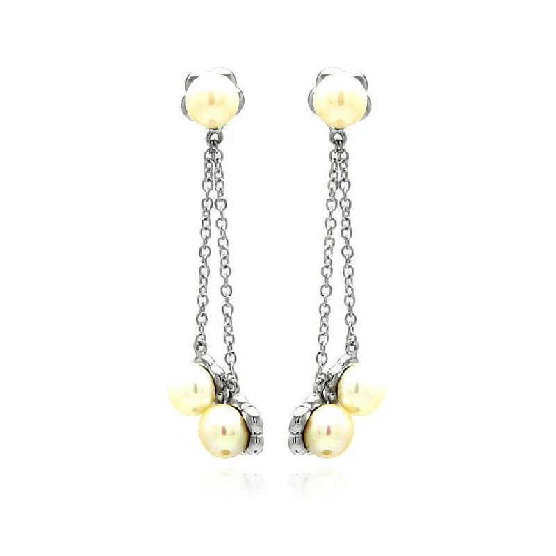 Fashionable Hoop Earrings-Silver 925 Rhodium Plated Fresh Water Pearl Wire Dangling Stud Earrings - BGE00234