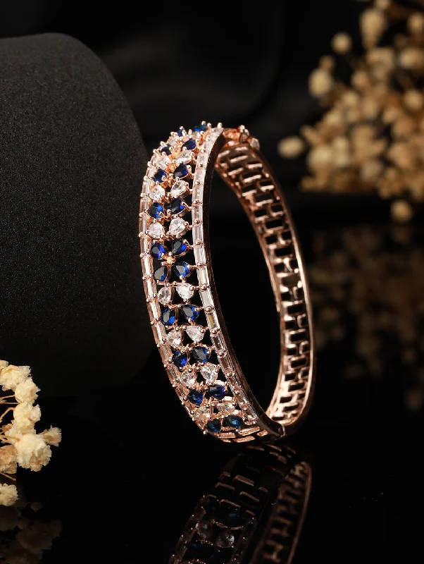 Vintage Gold Bangles-Rose Gold Plated & Blue American Diamond Studded Bangle Style Bracelet