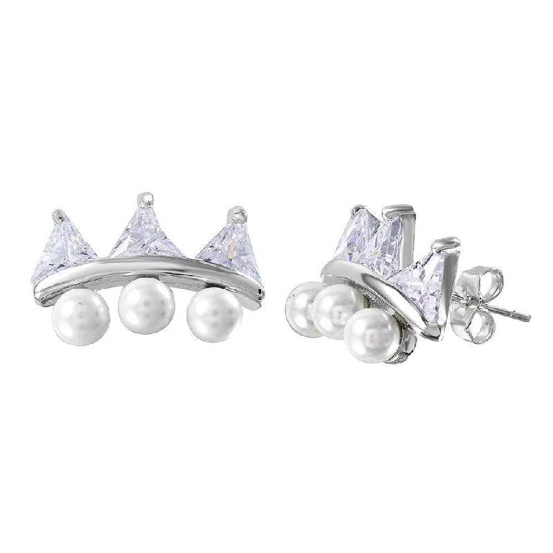 Vintage Pearl Earrings-Silver 925 Earring with Synthetic Pearl and CZ - BGE00469