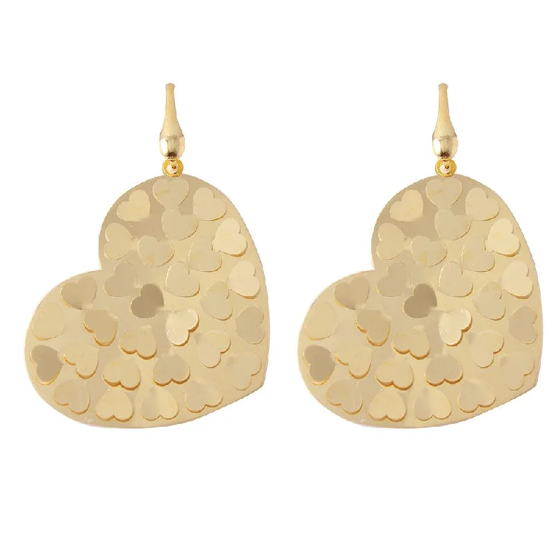 Delicate Drop Earrings-Silver 925 Gold Plated Flat Scoop Heart Earrings - ECE00015Y