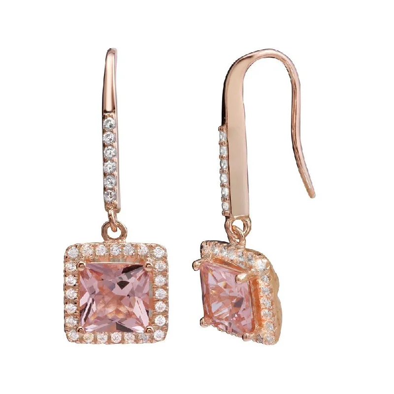 Sparkling Crystal Earrings-Rose Gold Plated 925 Sterling Silver Dangling Square CZ Earrings - STE01153RGP