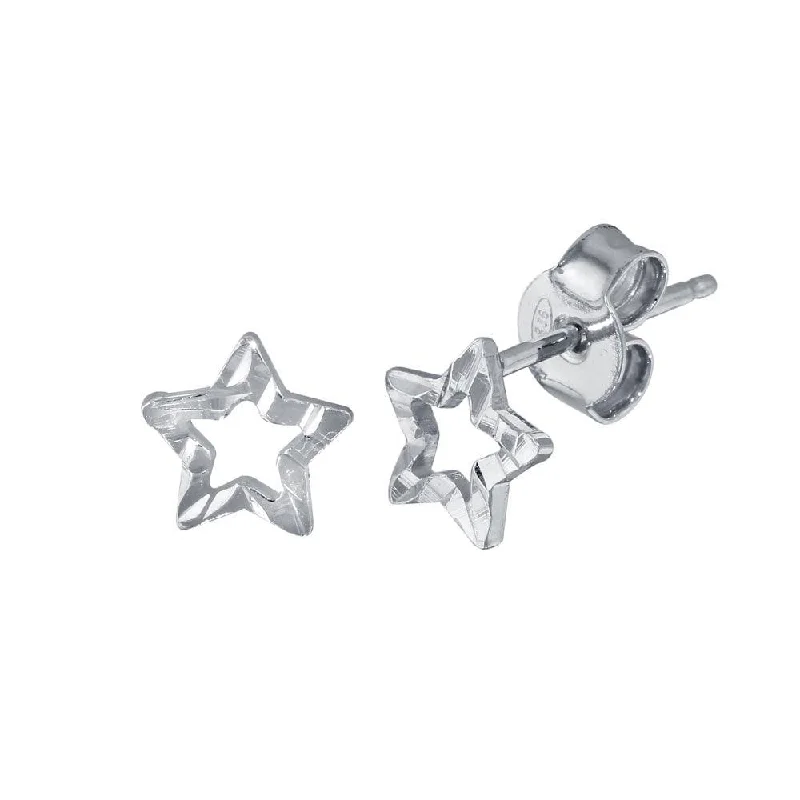 Simple Stud Earrings-Rhodium Plated 925 Sterling Silver Open DC Star Earrings - ECE00039RH