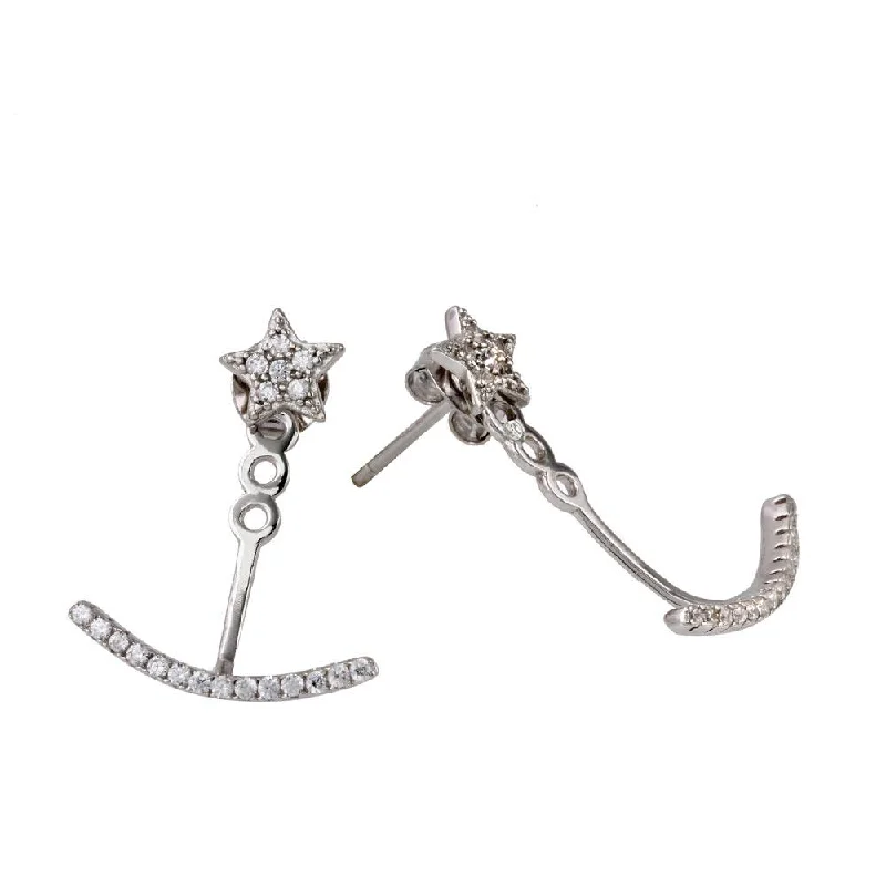 Beautiful Hoop Earrings-Rhodium Plated 925 Sterling Silver Star with Half CZ Crescent Earrings - BGE00548