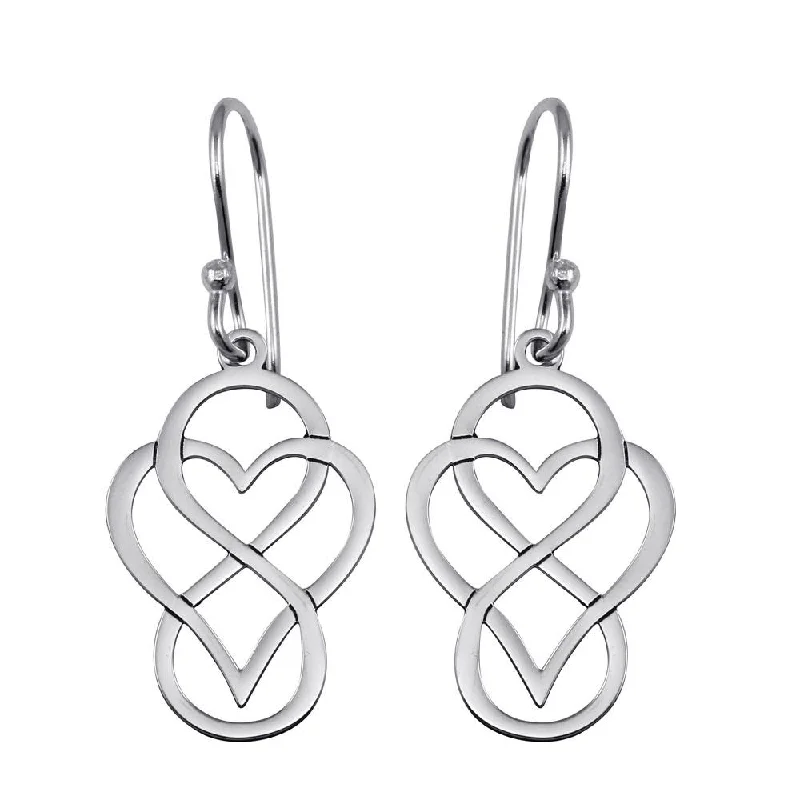 Handmade Earrings-Rhodium Plated 925 Sterling Silver Dangling Flat Heart and Infinity Design Earrings - TRE00005