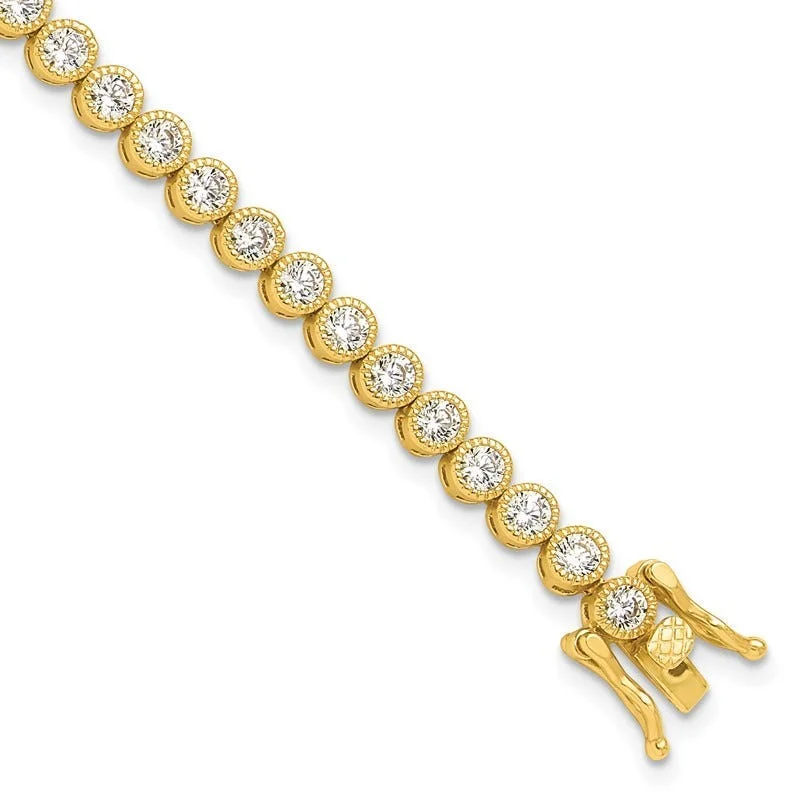 Personalized Chain Bracelets-Sterling Silver Gold-tone 4mm Round CZ 7.5in Tennis Bracelet