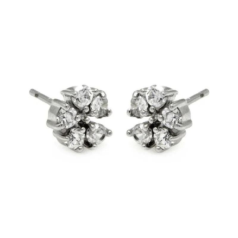 Round Drop Earrings-Silver 925 Rhodium Plated Flower CZ Stud Earrings - BGE00223