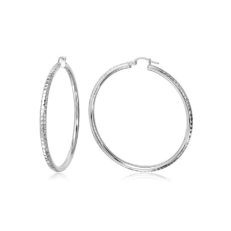 Comfortable Hoop Earrings-Silver Diamond Cut Hoop Earrings 2mm Wide - HP04-2