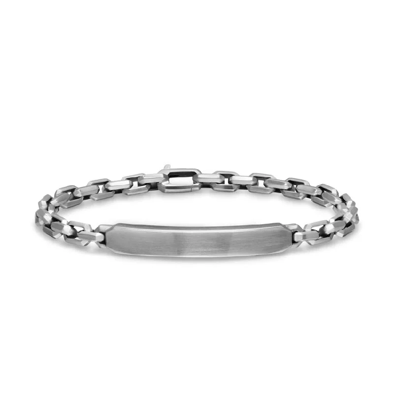 Stylish Leather Bracelets-DY Gents Streamline® ID Bracelet in Sterling Silver, 6.7mm