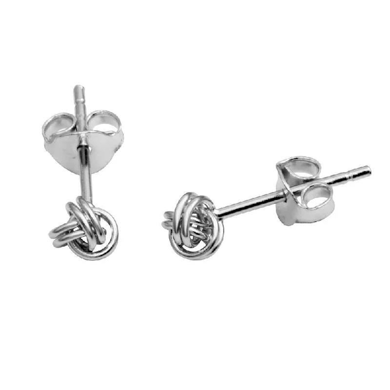 Clear Crystal Earrings-Rhodium Plated 925 Sterling Silver Mini Knot Stud Earrings - STE01155RH