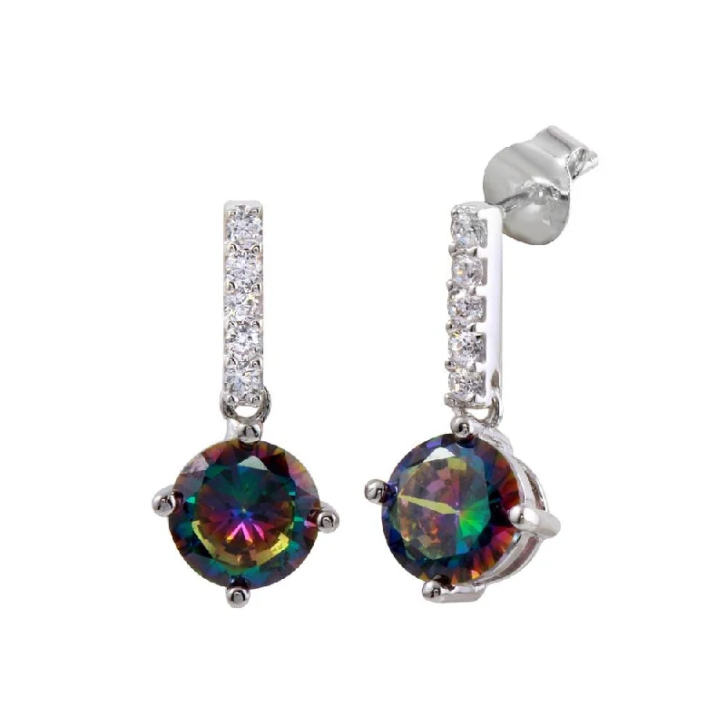 Statement Gemstone Earrings-Rhodium Plated 925 Sterling Silver Dangling CZ Synthetic Mystic Topaz Earrings - BGE00616