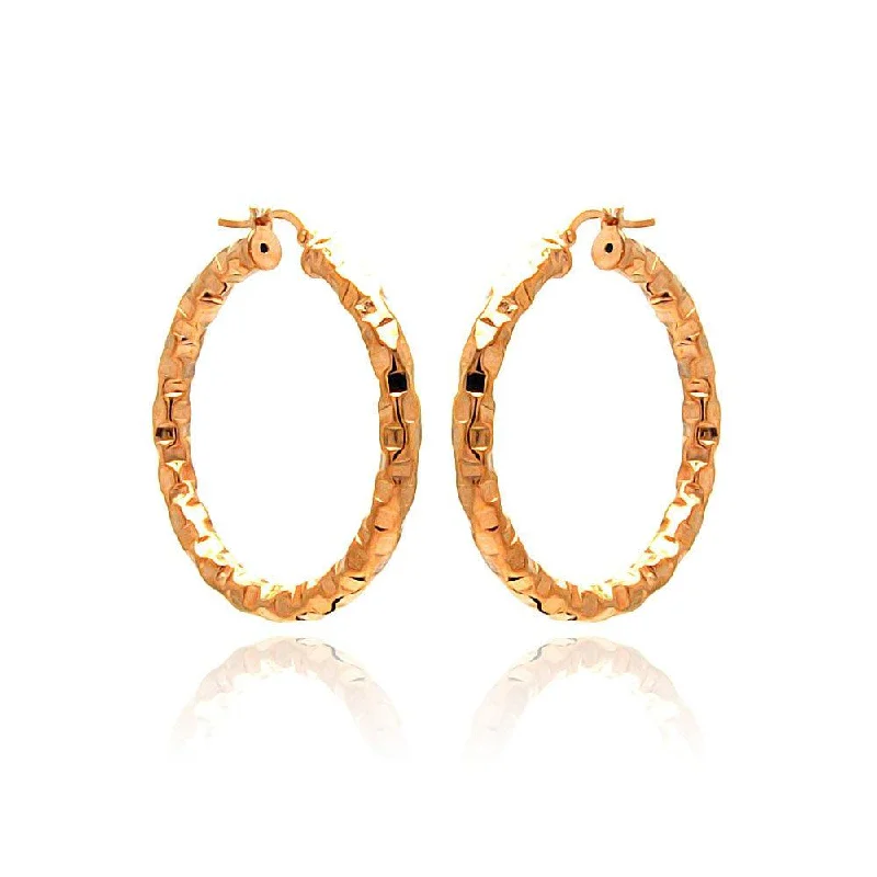 Simple Gold Earrings-Clearance-Silver 925 Rose Gold Plated Oval Hoop Earrings - ITE00023RGP