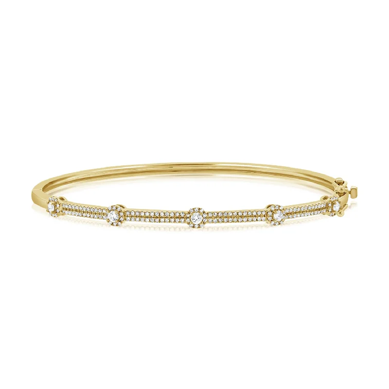 Elegant Cuff Bracelets-14K Gold Diamond Station Bangle Bracelet