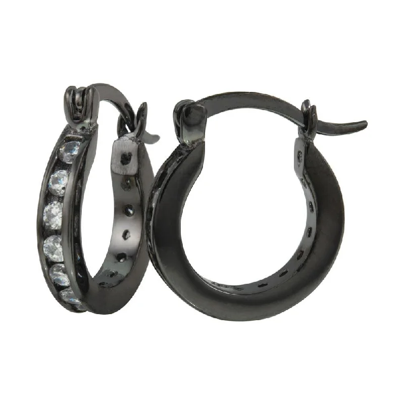 Fashionable Silver Earrings-Black Rhodium Plated 925 Sterling Silver 10mm Hoop Earrings - AAE00005BLK-10MM