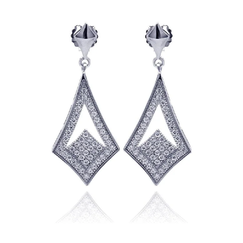 Statement Earrings-Silver 925 Rhodium Plated Micro Pave Clear Open Sharp Marquis CZ Dangling Stud Earrings - ACE00039