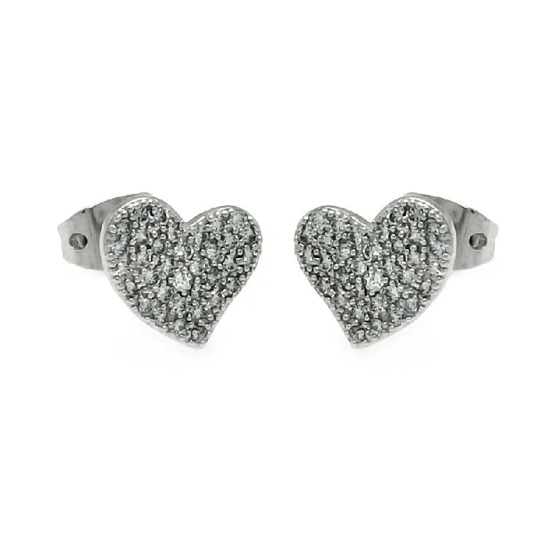 Elegant Crystal Earrings-Silver 925 Rhodium Plated Heart CZ Inlay Stud Earrings - BGE00240