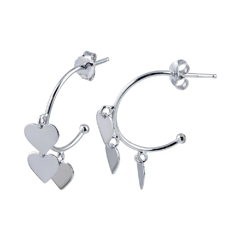 Oval Dangle Earrings-Rhodium Plated 925 Sterling Silver Dangling Heart Silver Charm Earrings - SOE00024