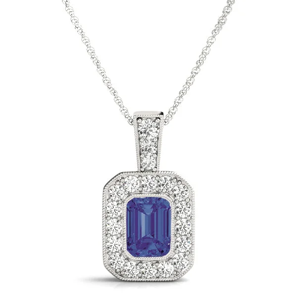 Delicate Silver Necklaces-14K Emerald Cut Center Diamond Necklace /Pendant