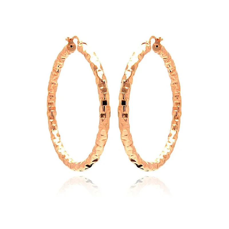 Fancy Dangle Earrings-Clearance-Silver 925 Rose Gold Plated Hoop Earrings - ITE00021RGP