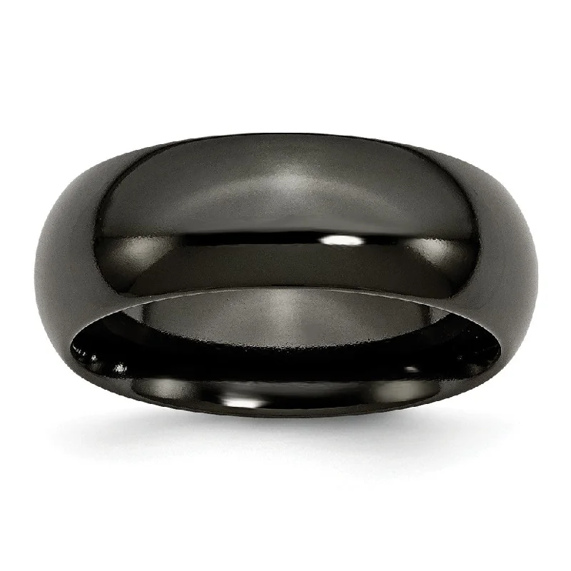 Men’s Wedding Rings-Black Titanium 8mm Polished Domed Comfort Fit Band