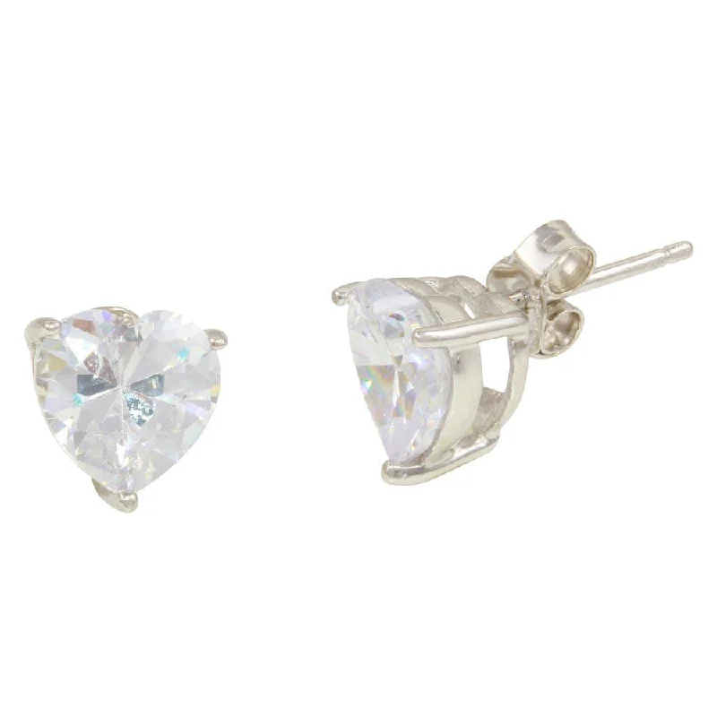 Stunning Gold Earrings-Rhodium Plated 925 Sterling Silver Heart Stone Stud Earrings - STE00467